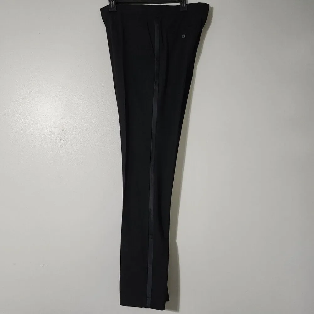 J. Ferrar Men's Black Tuxedo Slim Fit Dress Pants W/ Satin Striped - Size 32x34